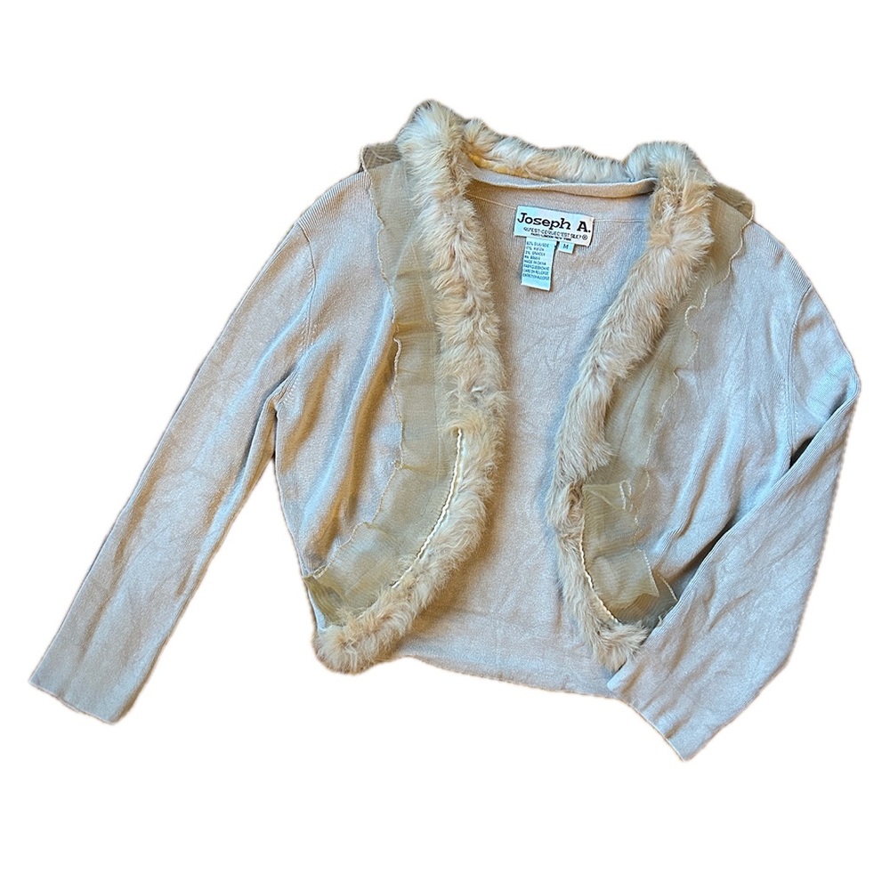 Y2K Fur Lined Tan Jos A Cropped Cardigan